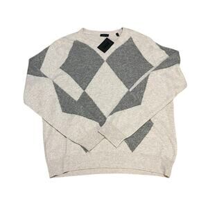 Anthony Thomas Melillo ATM XL NWT Mens Argyle Cashmere Crewneck Sweater Grey